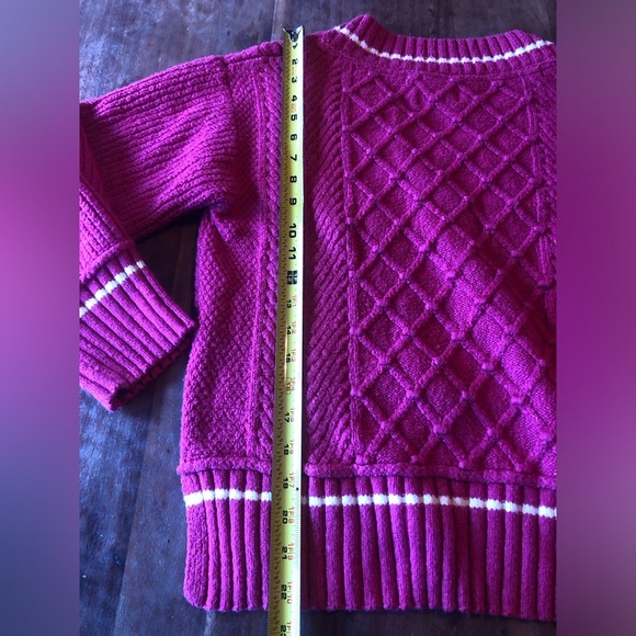 Anthropologie Maeve Sweater The Tillie V-Neck Cable Knit Pullover in Berry Pink - Picture 13 of 14